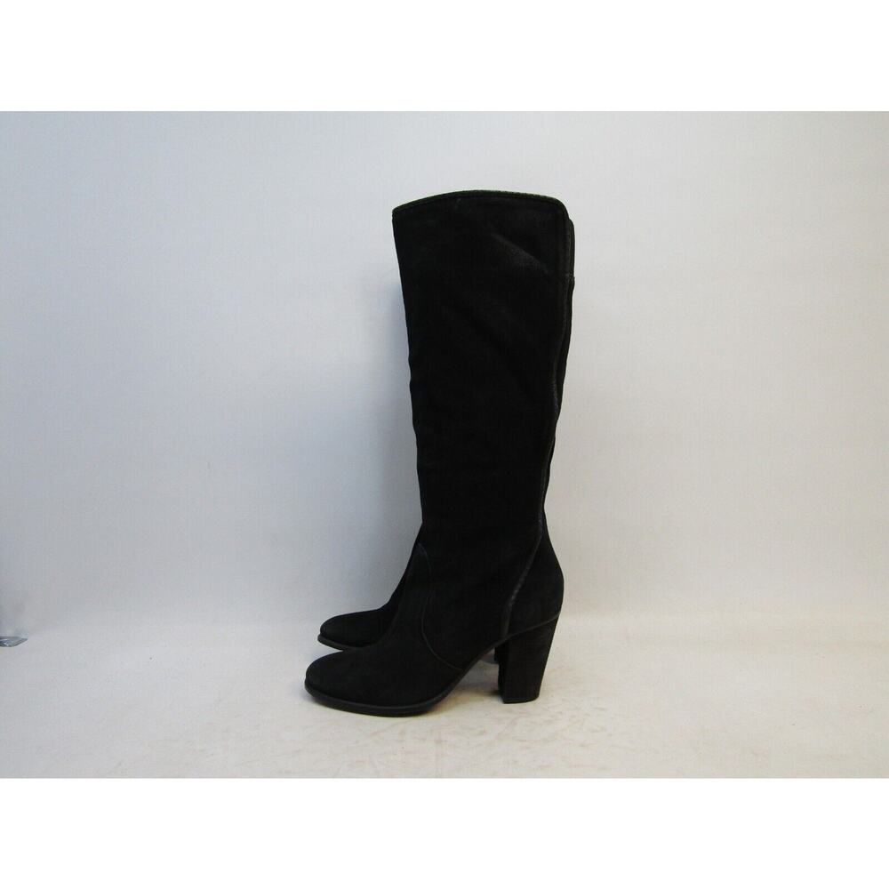 VINCE CAMUTO Womens Size 9.5 M Black Nubuck Leather Heeled Zip 15" Shaft Boots